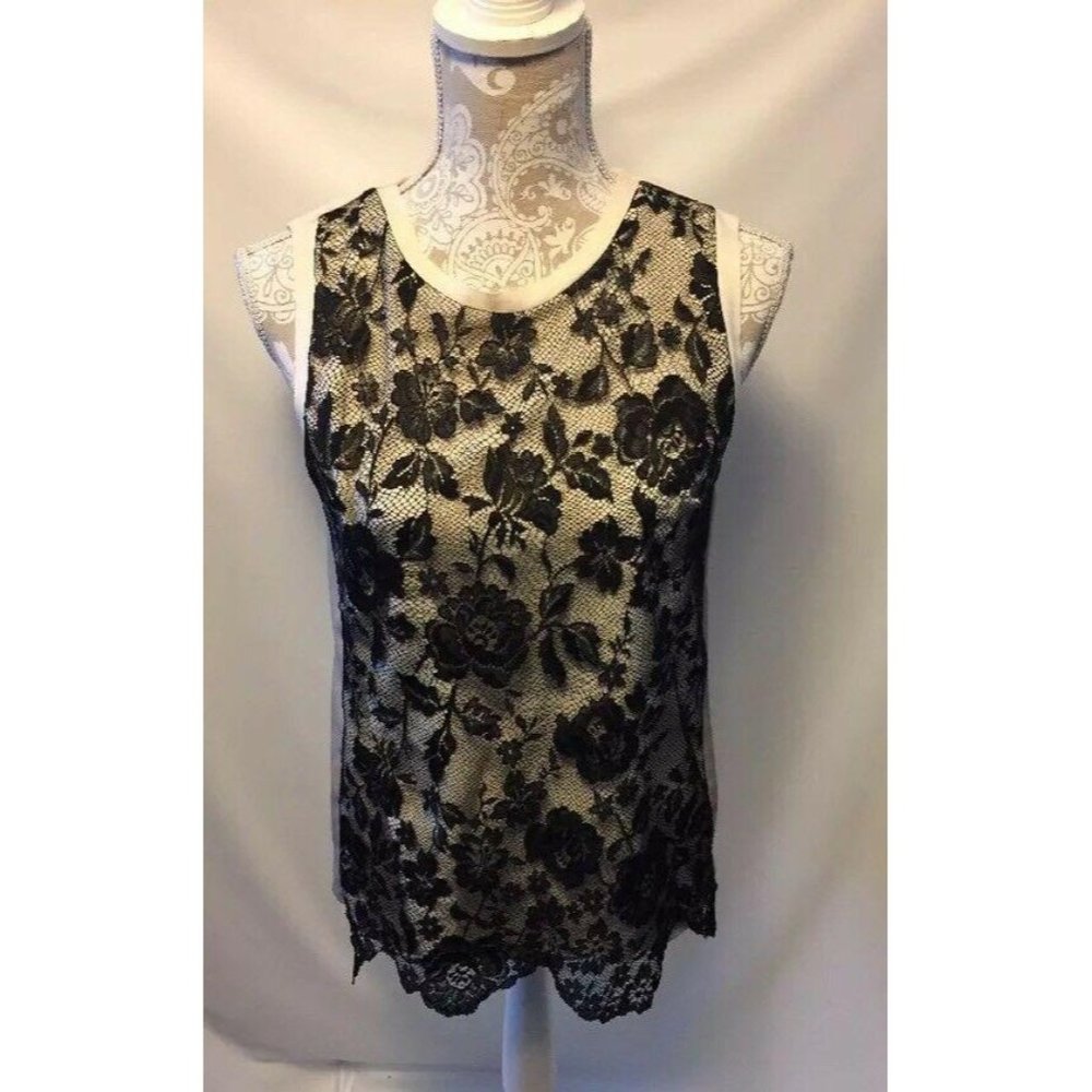 Zara Woman Top Sleeveless Blouse Ivory Black Sz L